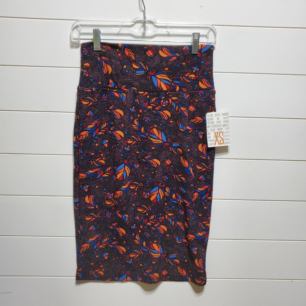 LuluRoe womens size XS Cassie midi pencil straight skirt feathers fall colors